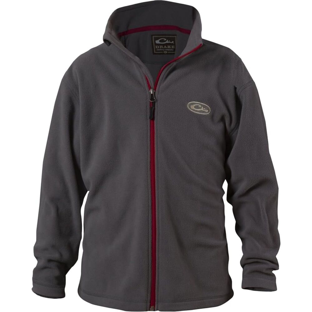 Drake Waterfowl Grey Youth Camp Fleece Full Zip Long Sleeve Jacket Sz Youth 16